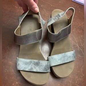 Corkys size 9 metallic slides heel bandit wedge platform. Comfort sandal slides